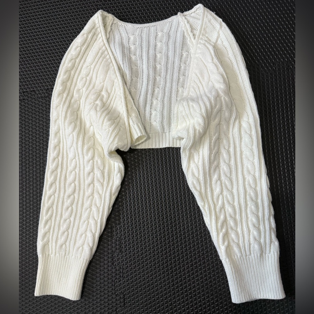SHEIN Cream Cable Knit Shrug Sweater
